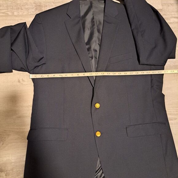 Chaps Blazer Men's Size 44L Blue Navy Wool Blend Two Button Gold Buttons - Picture 14 of 16